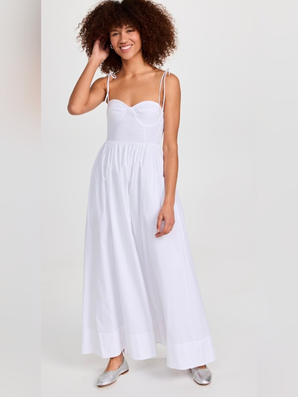 Staud Landry Smocked Maxi Dress in White - Size M